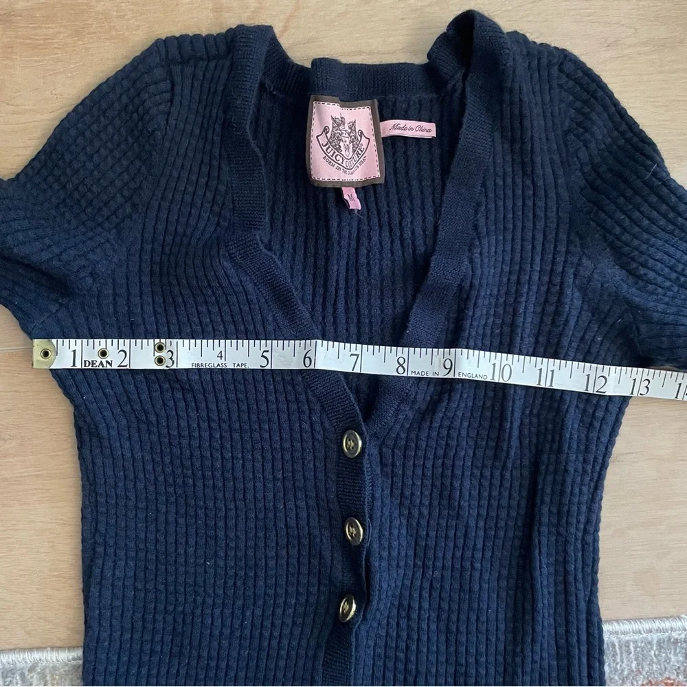 JUICY COUTURE Navy Ribbed Button-Up Cardigan with Ruffles - Picture 8 of 9